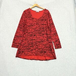 Bryn Walker Womens Red Artsy Scoop Neck Top Size Large Stretchy Geometric